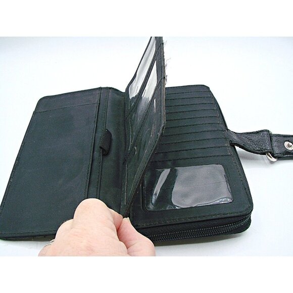 Black Soft Leather Wallet Organizer Full Zip Around Extra Flip for Cards ID Slot - Picture 7 of 12